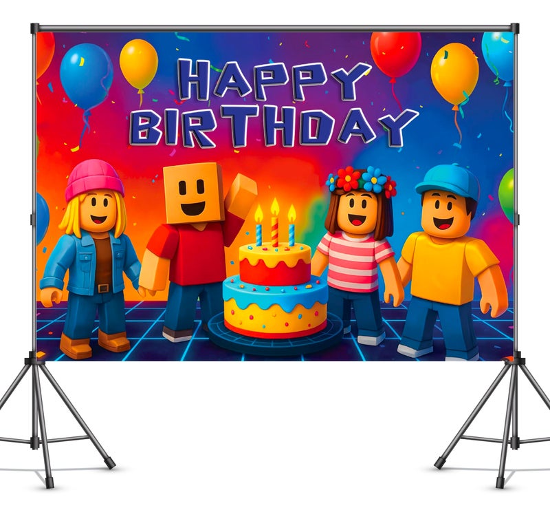 IndoTribe Video Game Birthday Decorations Happy Birthday Banner for Boys 6x4ft Pixel Backdrop Villager Gaming Birthday Party Decorations Video Game Backdrop for Kids Miner Boys Birthday Party Decorations - Image 4