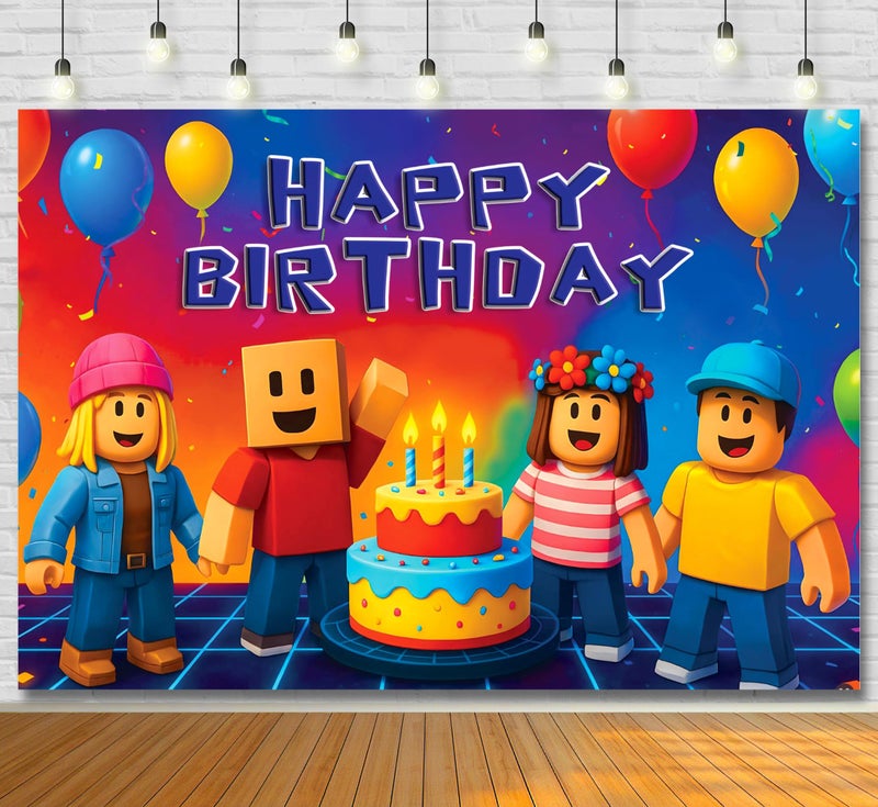 IndoTribe Video Game Birthday Decorations Happy Birthday Banner for Boys 6x4ft Pixel Backdrop Villager Gaming Birthday Party Decorations Video Game Backdrop for Kids Miner Boys Birthday Party Decorations - Image 1