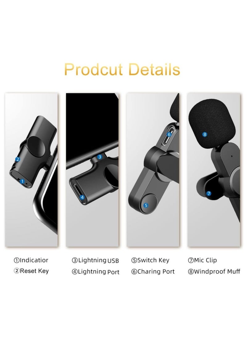 Wireless Lavalier Microphone for iPhone/iPad, Mini Plug-Play Wireless Lapel Mic for Recording TikTok YouTube Live, Noise Reduction/Monitor Sound/Reverberation Microphone - Image 5