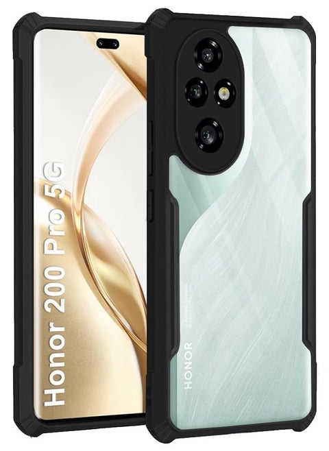 Honor 200 Pro 5G Clear Hard PC Back Cover Case with Shockproof Premium TPU Black Border 360 Degree Impact Resistant Camera lens Protection Transparent Cover For Honor 200 Pro 5G