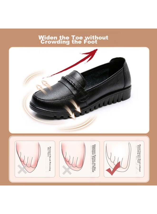 Egchi Mom Shoes, Comfortable Soft Sole, Wear-resistant Top-grain Leather, Casual Breathable Women's Shoes, H7511, Black, Size 35 - Image 1