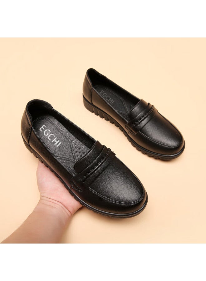 Egchi Mom Shoes, Comfortable Soft Sole, Wear-resistant Top-grain Leather, Casual Breathable Women's Shoes, H7511, Black, Size 35 - Image 5