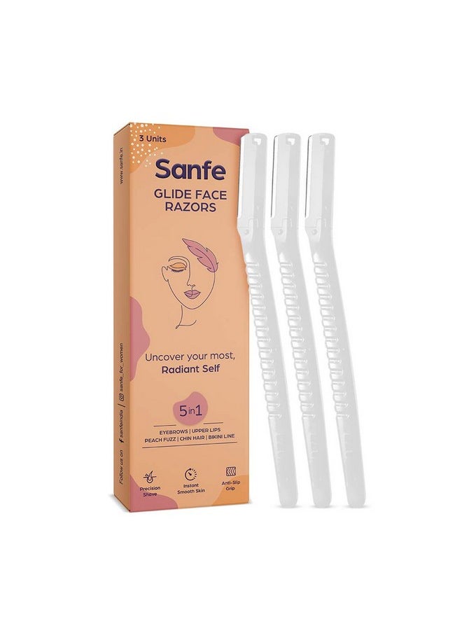 Sanfe - Glide Reusable Face & Eyebrow Razor For Women | For Safe & Painfree Facial Hair Removal Pack Of 1 (3Pcs) | Razor For Face Eyebrows Upper Lips Chin Side Locks Forehead | For Soft Hair - Image 1