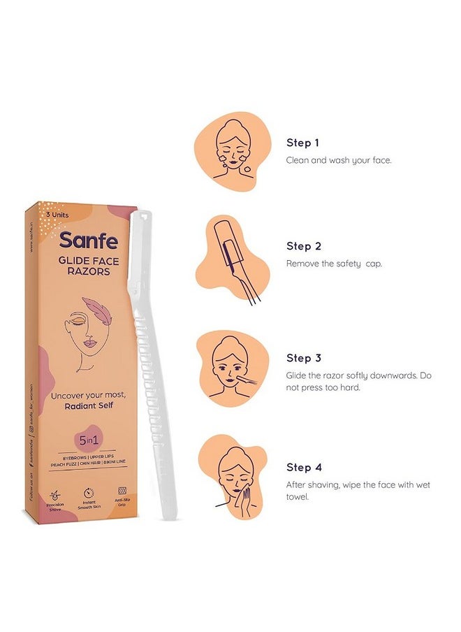 Sanfe - Glide Reusable Face & Eyebrow Razor For Women | For Safe & Painfree Facial Hair Removal Pack Of 1 (3Pcs) | Razor For Face Eyebrows Upper Lips Chin Side Locks Forehead | For Soft Hair - Image 1