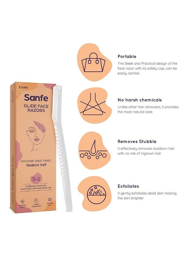 Sanfe - Glide Reusable Face & Eyebrow Razor For Women | For Safe & Painfree Facial Hair Removal Pack Of 1 (3Pcs) | Razor For Face Eyebrows Upper Lips Chin Side Locks Forehead | For Soft Hair - Image 1