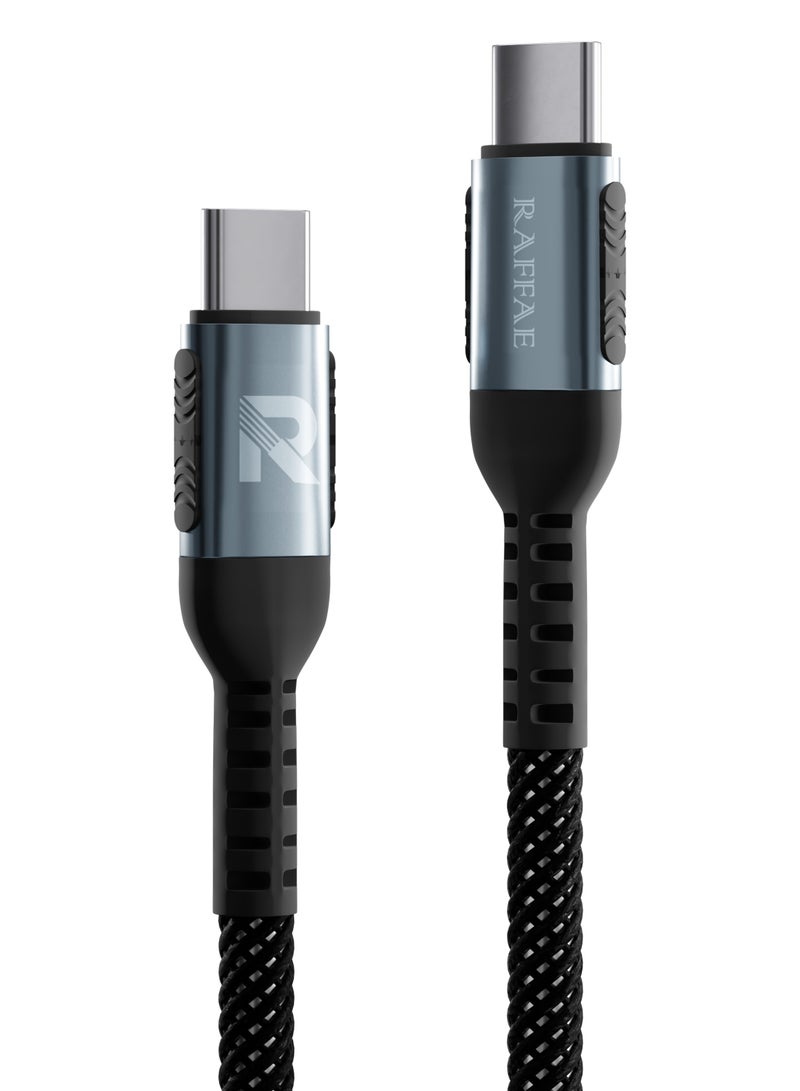 RAFFAE 100W PD Super Fast Charging USB Type C to USB Type C Braided 1M Cable for Samsung, OnePlus, Huawei - Multicolor - Image 1