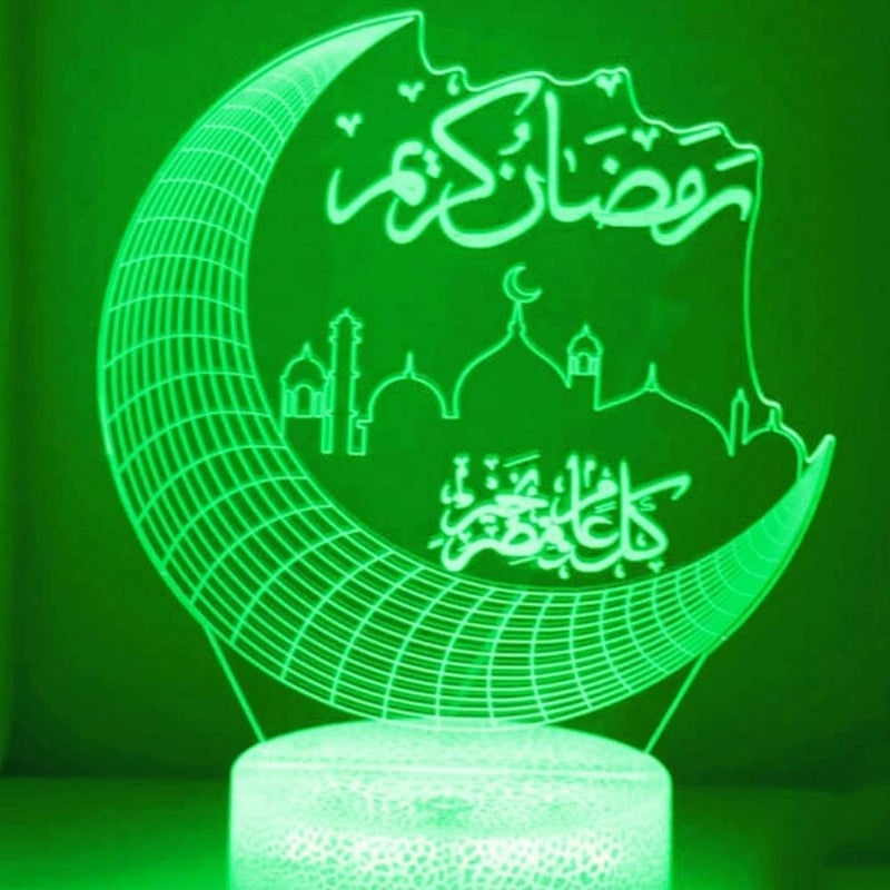 Al Raied ARS® 3D Ramadan Kareem Night Light LED Lamp - 7 Colors Touch USB Charge Desk Table Decoration - Image 4
