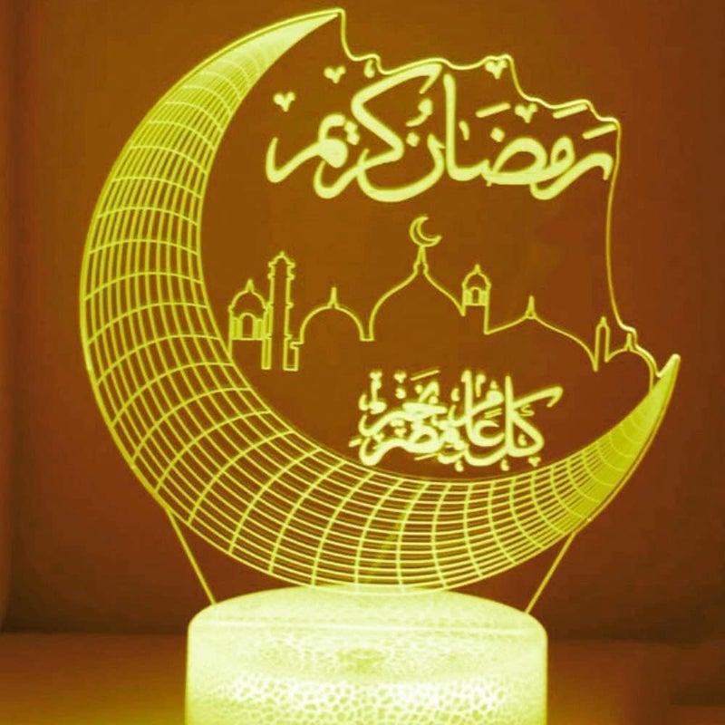 Al Raied ARS® 3D Ramadan Kareem Night Light LED Lamp - 7 Colors Touch USB Charge Desk Table Decoration - Image 3