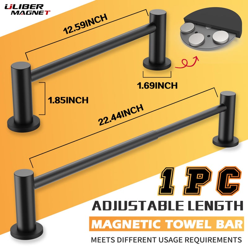ULIBERMAGNET Magnetic Towel Holder, 1 Set Magnetic Towel Bar Holder with Adjustable Length, Matte Black Non-Slip Magnetic Towel Rod Rack for Refrigerator, Dishwasher, Laundry, Kitchen Stove - Image 2