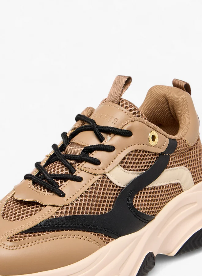 Celeste Women's Panelled Lace-Up Sneakers with Pull Tab