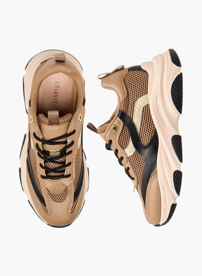 Celeste Women's Panelled Lace-Up Sneakers with Pull Tab