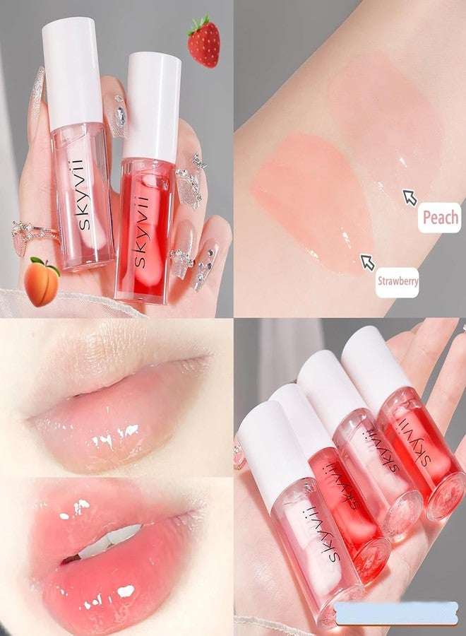 Dulele 4PCS Fruit Flavoured Lip Oil Set, Moisturizing Plumping Lip Glow Oil, No-Sticky Lip Gloss Lip Balm, Hydrating Nourishing Lip Care for Women/Peach/Strawberry (Pink, 1) - Image 4