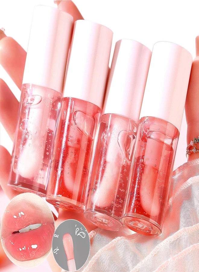 Dulele 4PCS Fruit Flavoured Lip Oil Set, Moisturizing Plumping Lip Glow Oil, No-Sticky Lip Gloss Lip Balm, Hydrating Nourishing Lip Care for Women/Peach/Strawberry (Pink, 1) - Image 1