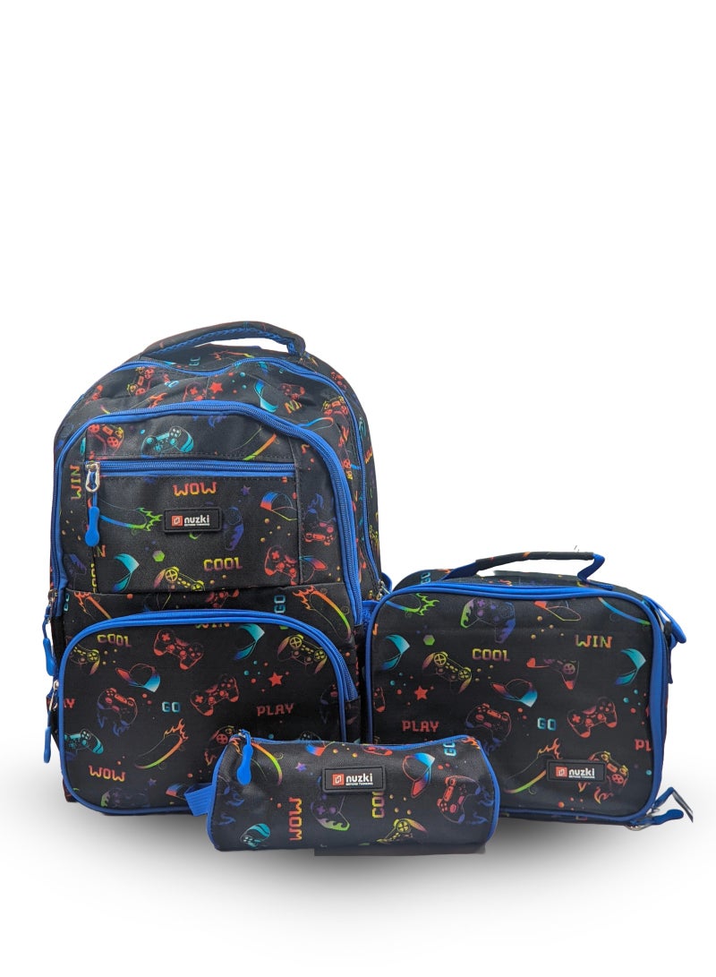 نوزكي حقيبة مدرسية نوزكي للأطفال 3 قطع/مجموعة - حقيبة ظهر للمدرسة النهائية، حقيبة مدرسية، علبة أقلام رصاص، وحقيبة غداء كومبو للطلاب العصريين - Image 1