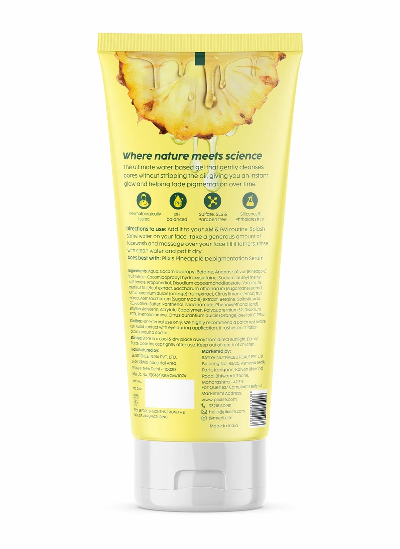 PLIX THE PLANT FIX 5% Pineapple Foaming Facewash For Depigmentation Cleanser For Skin Brightening Free Of Sulphates, Paraben And Silicones - 100ml