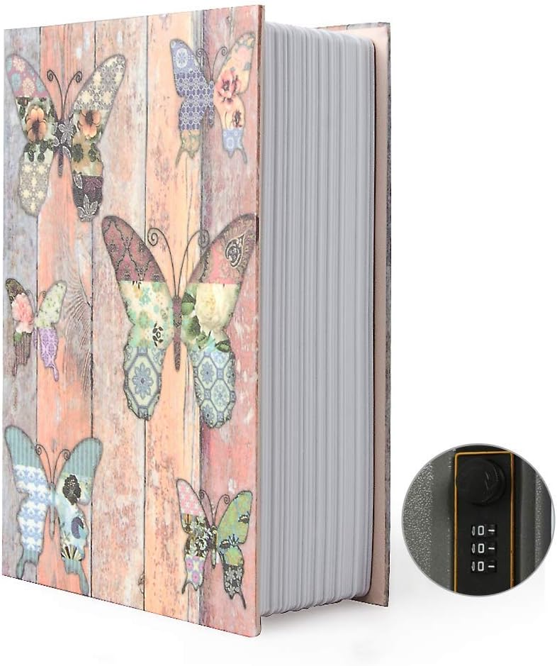 PACOLO Small Diversion Book Safe Storage Box, Metal Can with Security Combination Lock/Key, Hidden Safe (Combination, Butterfly) - Image 1