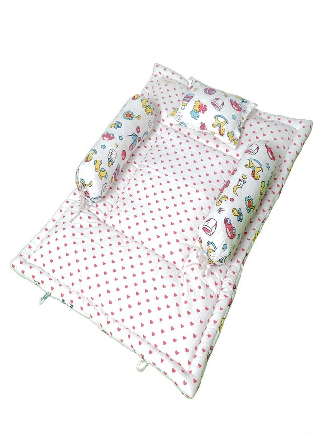 NWF Premium Cotton Toddler Bedding Set, 4 Piece, Pink Print, 26x40 Inch, Foldable Nap Mat, Lightweight, Travel Friendly, 12+ Months - Image 1