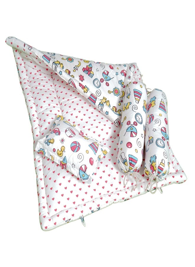 NWF Premium Cotton Toddler Bedding Set, 4 Piece, Pink Print, 26x40 Inch, Foldable Nap Mat, Lightweight, Travel Friendly, 12+ Months - Image 2