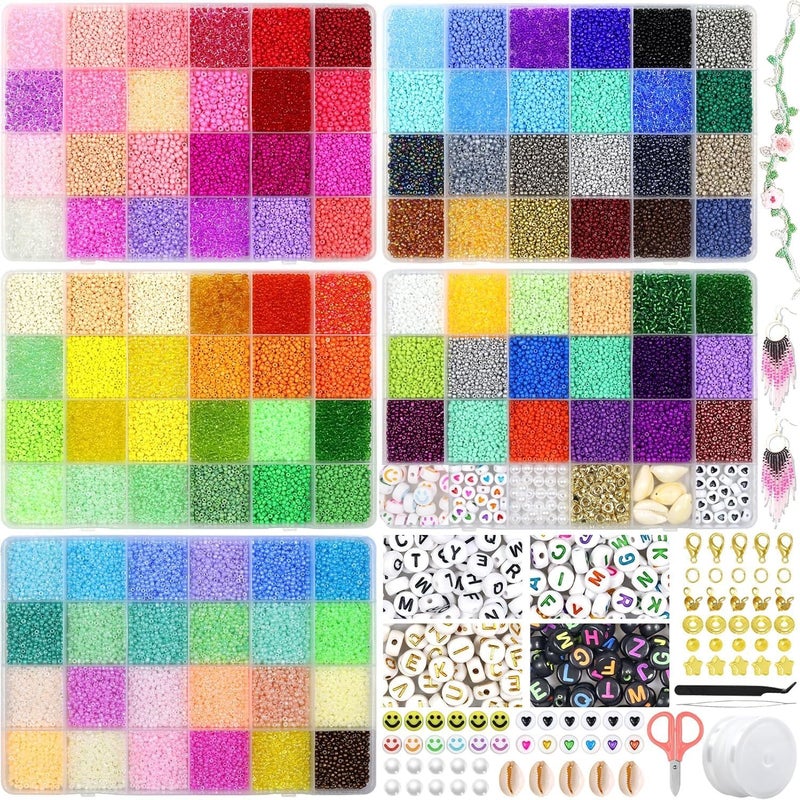 BIBOKLTIY 47880 Pieces 2 mm 114 Colours Glass Beads for Threading, Beads Bracelets Make Yourself, Small Beads for Bracelets with 500 Beads Letters, Mini Beads for Bracelets, Glass Beads for Threading Set - Image 1