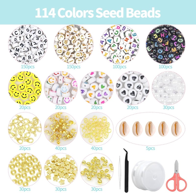 BIBOKLTIY 47880 Pieces 2 mm 114 Colours Glass Beads for Threading, Beads Bracelets Make Yourself, Small Beads for Bracelets with 500 Beads Letters, Mini Beads for Bracelets, Glass Beads for Threading Set - Image 2