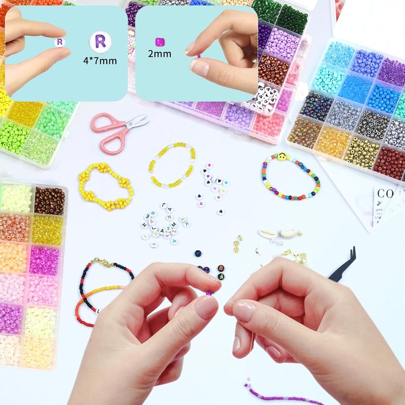 BIBOKLTIY 47880 Pieces 2 mm 114 Colours Glass Beads for Threading, Beads Bracelets Make Yourself, Small Beads for Bracelets with 500 Beads Letters, Mini Beads for Bracelets, Glass Beads for Threading Set - Image 4