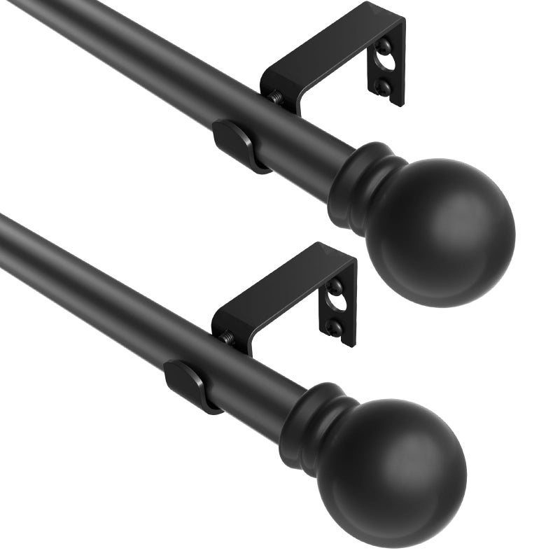 Brunttype Black Curtain Rods 2 Packs for Windows 36"- 48", Decorative Drapery Rod Adjustable, 5/8 inch Small Curtain Rod for Bedroom, Living Room, Kitchen and Outdoors - Image 1