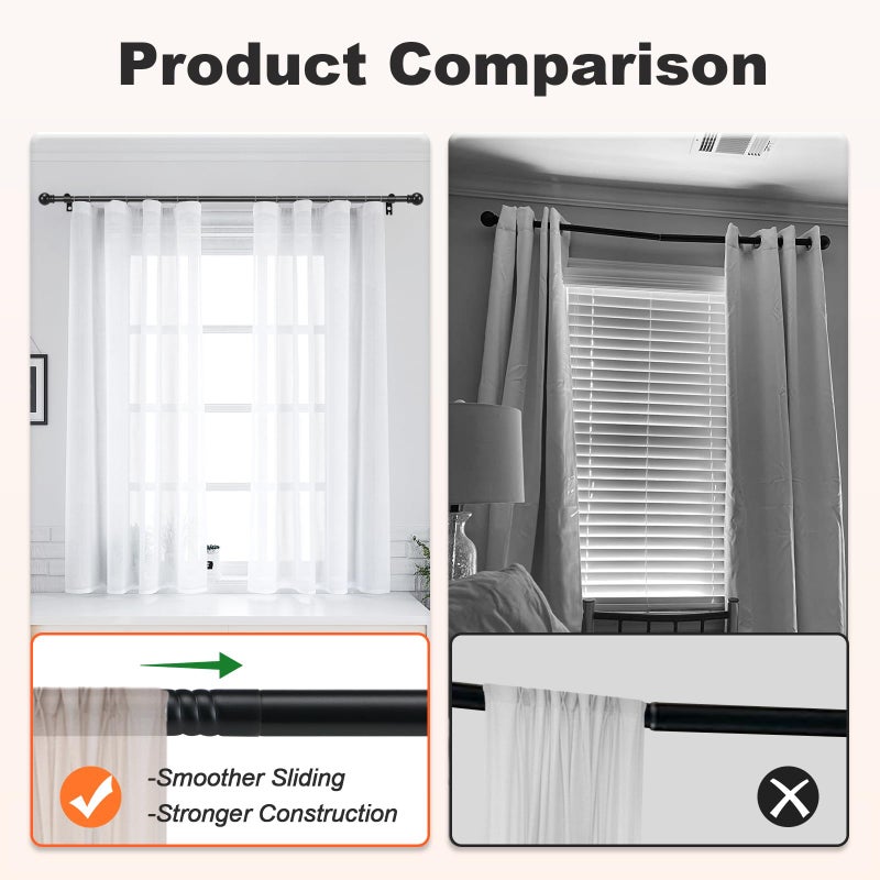 Brunttype Black Curtain Rods 2 Packs for Windows 36"- 48", Decorative Drapery Rod Adjustable, 5/8 inch Small Curtain Rod for Bedroom, Living Room, Kitchen and Outdoors - Image 4