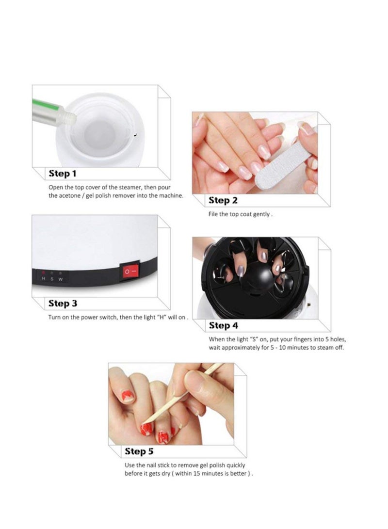 Excefore Nail Polish Remover Machine, 36W Portable Gel Nail Polish Remover, Electric Steam Nail Polish Remover Tool, UV Nail Bulid Gel Removal Steamer, Automatic Manicure Filer Kit for Beauty Salon Home Use - Image 3
