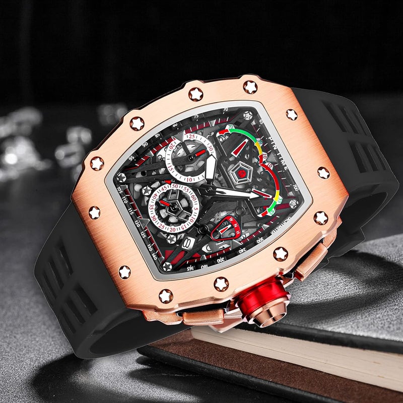 PINTIME Fashion Mens Watch Hallow Punk Chronograph Sports Wristwatch Luxury Designer Mens Watch - Image 4