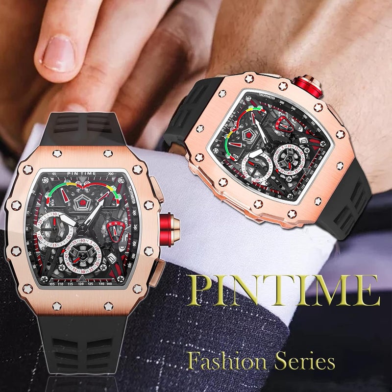 PINTIME Fashion Mens Watch Hallow Punk Chronograph Sports Wristwatch Luxury Designer Mens Watch - Image 3