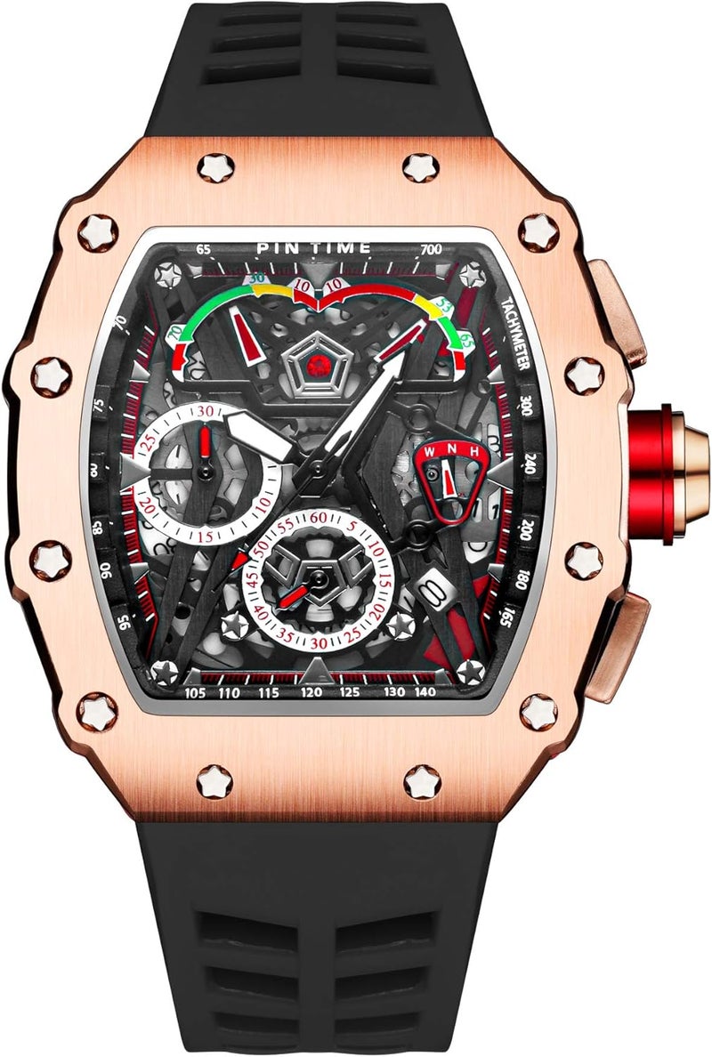 PINTIME Fashion Mens Watch Hallow Punk Chronograph Sports Wristwatch Luxury Designer Mens Watch - Image 1