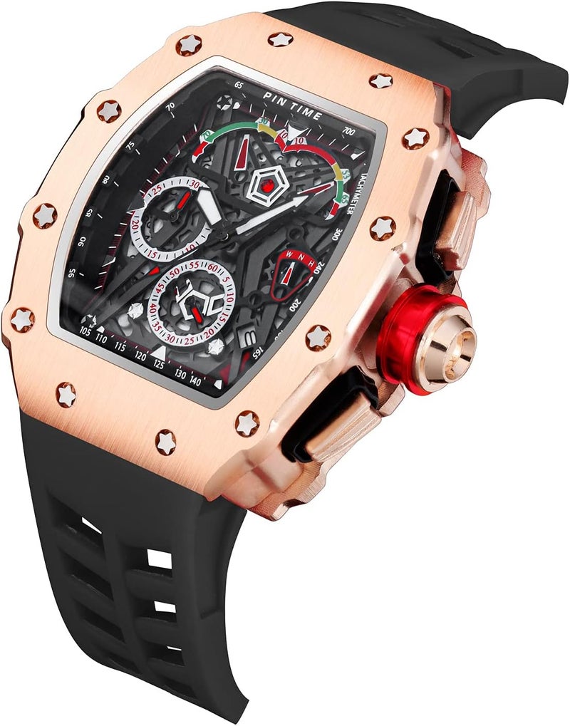 PINTIME Fashion Mens Watch Hallow Punk Chronograph Sports Wristwatch Luxury Designer Mens Watch - Image 2