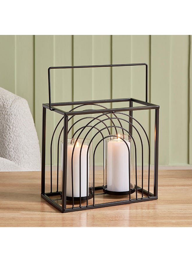 Home Box Destan Metal Ribbed Candleholder with Glass Votive 27 x 24 x 15.5 cm - Image 1