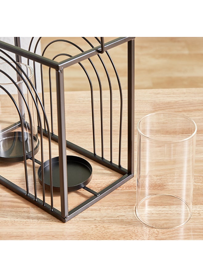 Home Box Destan Metal Ribbed Candleholder with Glass Votive 27 x 24 x 15.5 cm - Image 4