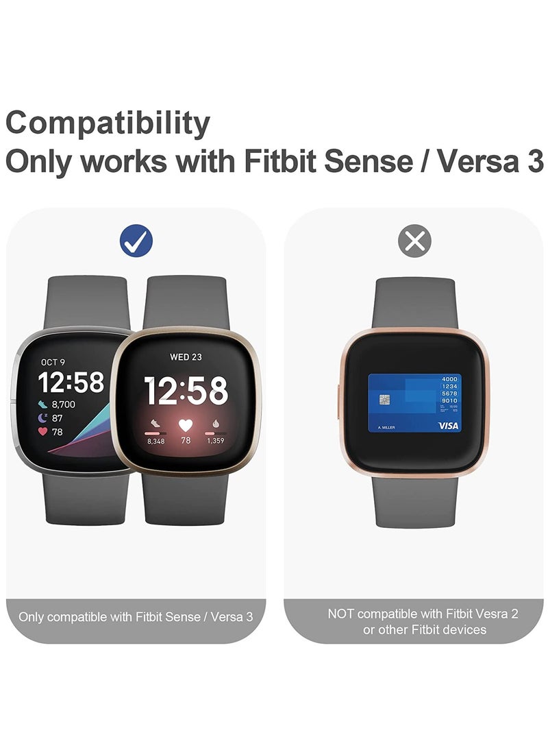 SOLARAE 3-Pack HD Tempered Glass Screen Protector for Fitbit Sense/Versa 3, Sensitive Touch Protective Case with Full Coverage Bumper, Hard PC Cover in Blue/Black/Transparent. - Image 5