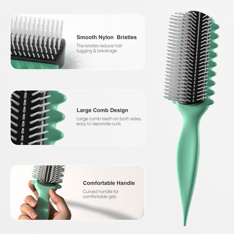 AM 8:00 AM8:00 Curl Defining Brush,9Rows Premium Styling Hairbrush for Curly Hair, Enhances Curls Definition & Separation, (Green) - Image 3