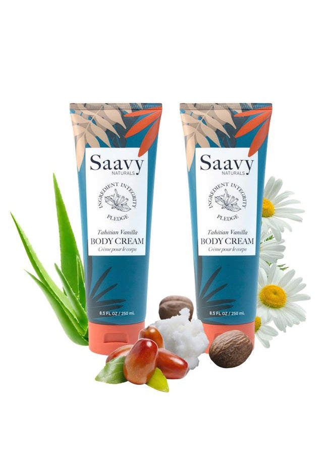 Saavy Naturals Tahitian Vanilla Body Cream for Men & Women, Absorbent Shea Butter Vegan Formula, Thick and Creamy, Naturally Scented Body Lotion for Dry Skin, 8.5 Oz, 2 Pack. Made in the USA  - Image 1