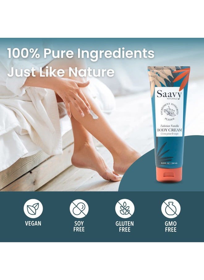 Saavy Naturals Tahitian Vanilla Body Cream for Men & Women, Absorbent Shea Butter Vegan Formula, Thick and Creamy, Naturally Scented Body Lotion for Dry Skin, 8.5 Oz, 2 Pack. Made in the USA  - Image 3