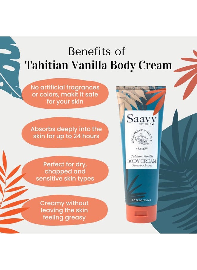 Saavy Naturals Tahitian Vanilla Body Cream for Men & Women, Absorbent Shea Butter Vegan Formula, Thick and Creamy, Naturally Scented Body Lotion for Dry Skin, 8.5 Oz, 2 Pack. Made in the USA  - Image 2