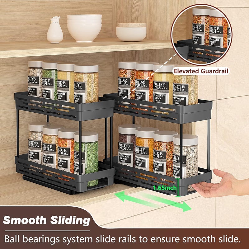 DABIGE 2 Packs Pull Out Spice Rack Organizer for Cabinet, Slide Out Spice Racks Organizer, Easy to Install Spice Cabinet Organizers, 4.33''Wx10.4''Dx8.5''H, Each Tier Hold 10 Spice Jars - 2 Tier - Image 5