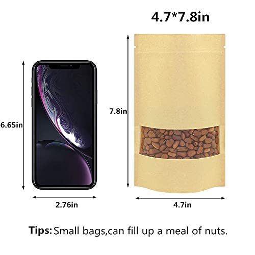 WAFUNNE 50 pcs Kraft Bags with Window Stand Up Ziplock Seal Paper Bag Resealable Large Food Storage Pouch 3oz 4.7×7.8in - Image 2