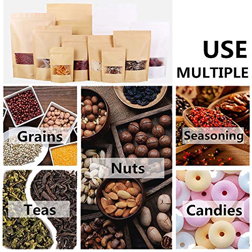 WAFUNNE 50 pcs Kraft Bags with Window Stand Up Ziplock Seal Paper Bag Resealable Large Food Storage Pouch 3oz 4.7×7.8in - Image 4