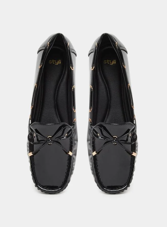 Styli Styli Women Black Patent Leather Look Loafers