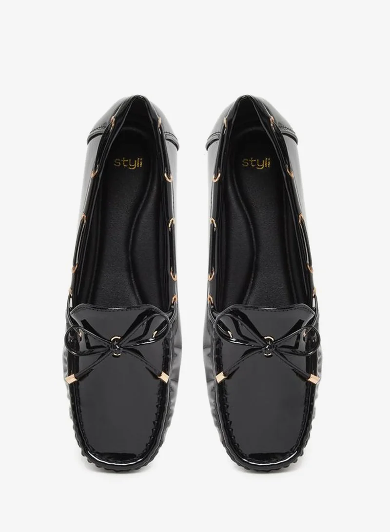 Styli  Styli Women Black Patent Leather Look Loafers for Women | Best Price UAE