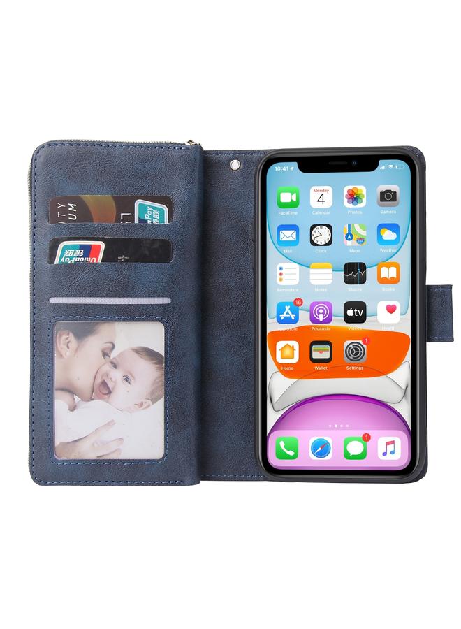 اس-توب جراب لهاتف iPhone 11 Pro، حقيبة محفظة بسحاب، جراب جلدي PU قلاب أفقي مع حامل و9 فتحات للبطاقات ومحفظة وحبل وإطار صورة - Image 4