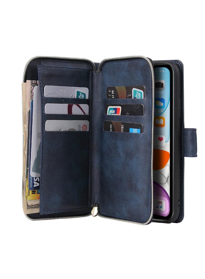 اس-توب جراب لهاتف iPhone 11 Pro، حقيبة محفظة بسحاب، جراب جلدي PU قلاب أفقي مع حامل و9 فتحات للبطاقات ومحفظة وحبل وإطار صورة - Image 5