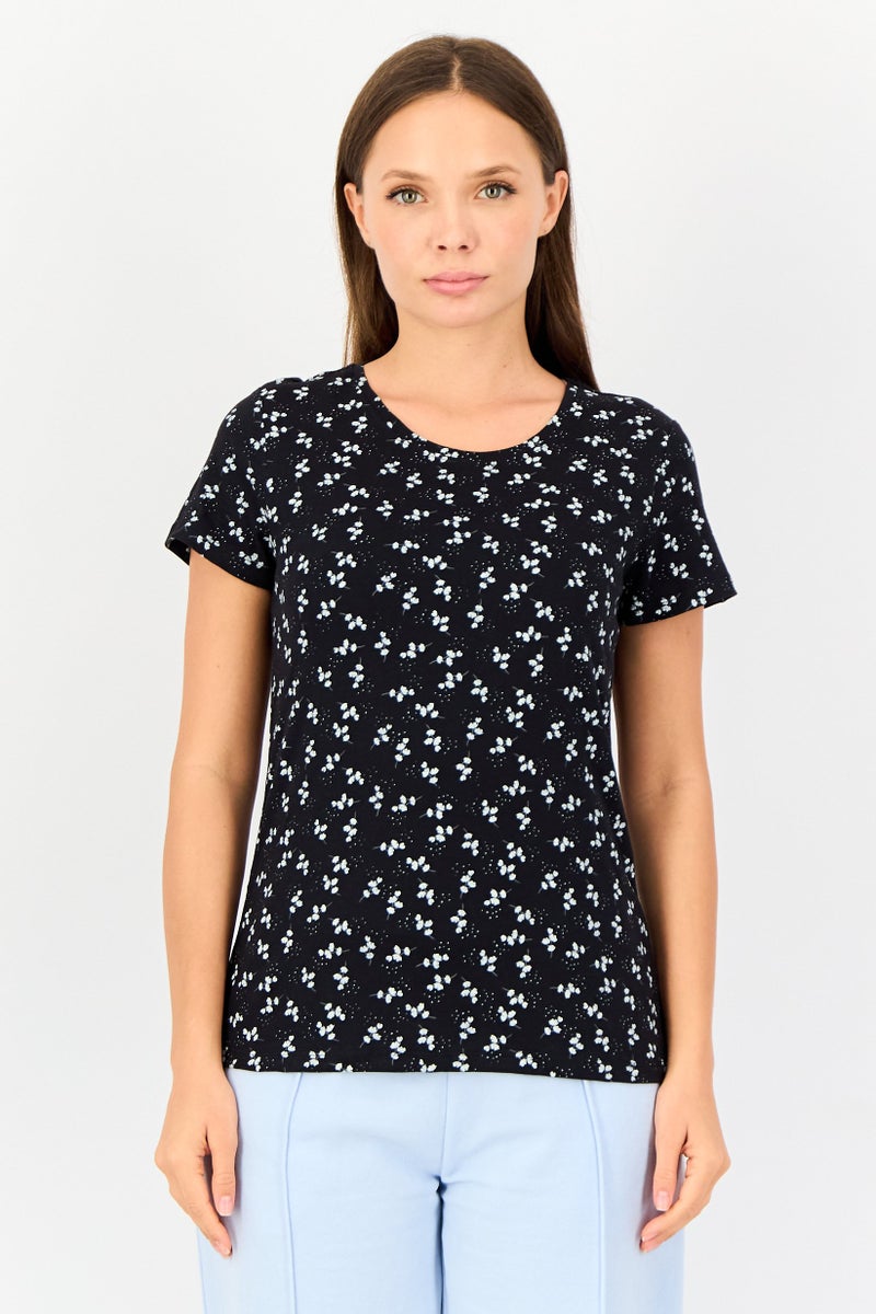 zivame Rosaline x Zivame Women 2 Pieces Crew Neck Graphic Print Short Sleeve Sleepwear Top, Multicolor - Image 3