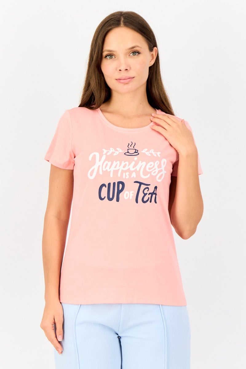 zivame Rosaline x Zivame Women 2 Pieces Crew Neck Graphic Print Short Sleeve Sleepwear Top, Multicolor - Image 1