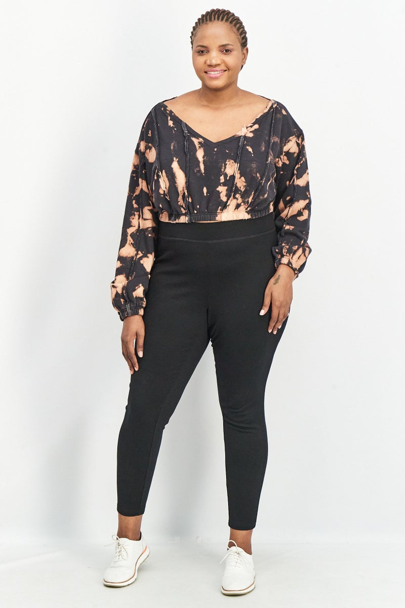 PUBLIC DESIRE Women Curve V-Neck Tie Dye Sweatshirt, Black - Image 2