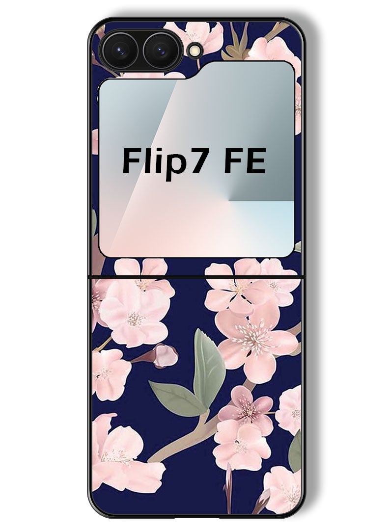 Theodor Case Compatible with Samsung Galaxy Z Flip 7 FE 6.7 Inch Protection Shockproof Bumper Cover Pink Flowers In Blue Background - Image 1